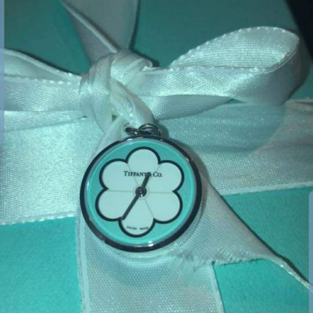 Tiffany's Blue enamel flower clock charm